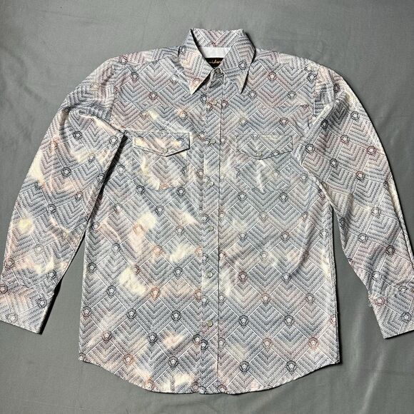 Liquid West Shirt Men Small Western Geometric Pearl Snaps Long Sleeve Button Up - Picture 1 of 12